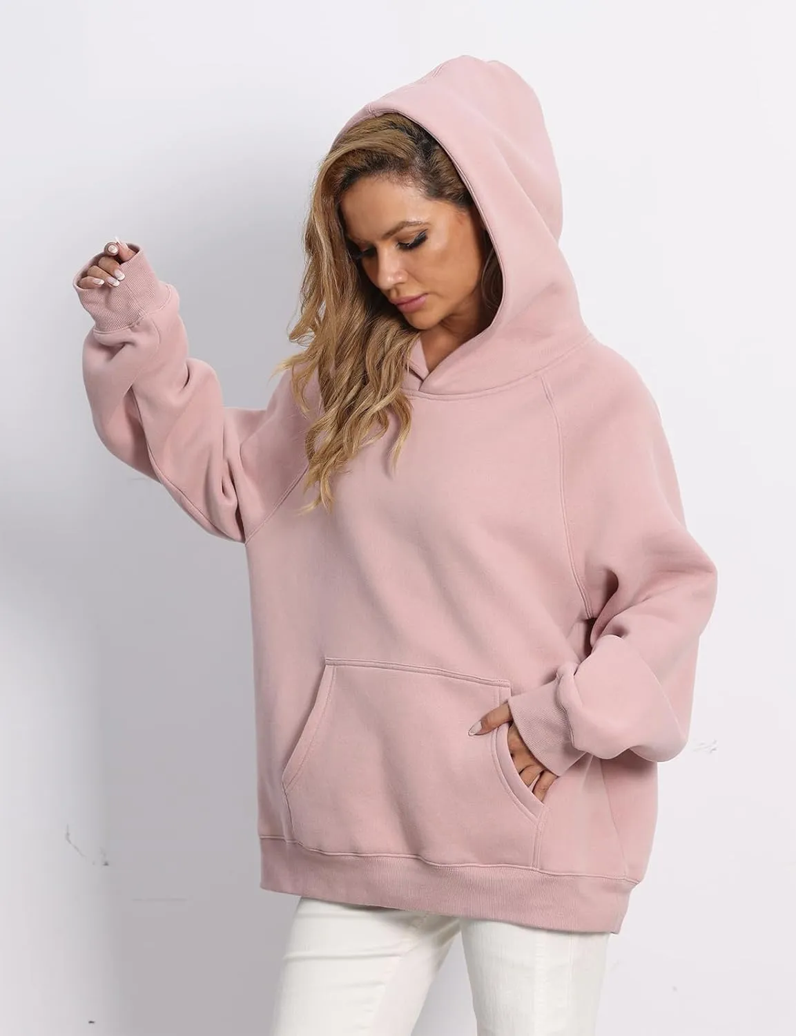 Women's Loose Hoodie Top Casual Long Sleeve Sweatshirts Women Solid Basic Hooded Fleece Sweatshirt Pullover Tops