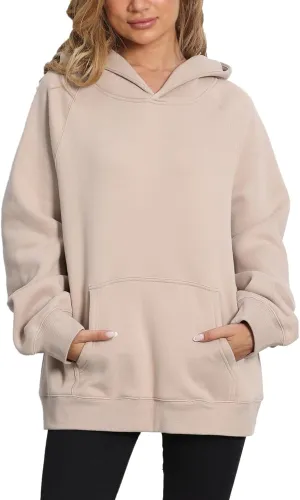 Women's Loose Hoodie Top Casual Long Sleeve Sweatshirts Women Solid Basic Hooded Fleece Sweatshirt Pullover Tops