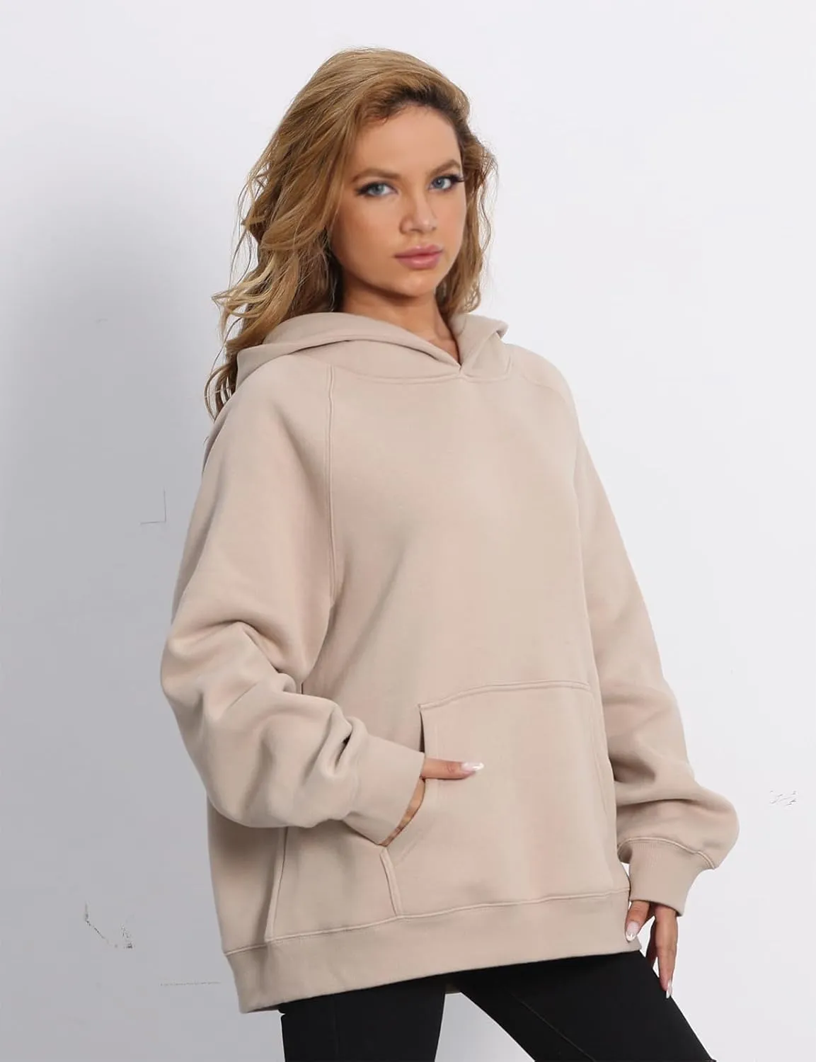 Women's Loose Hoodie Top Casual Long Sleeve Sweatshirts Women Solid Basic Hooded Fleece Sweatshirt Pullover Tops