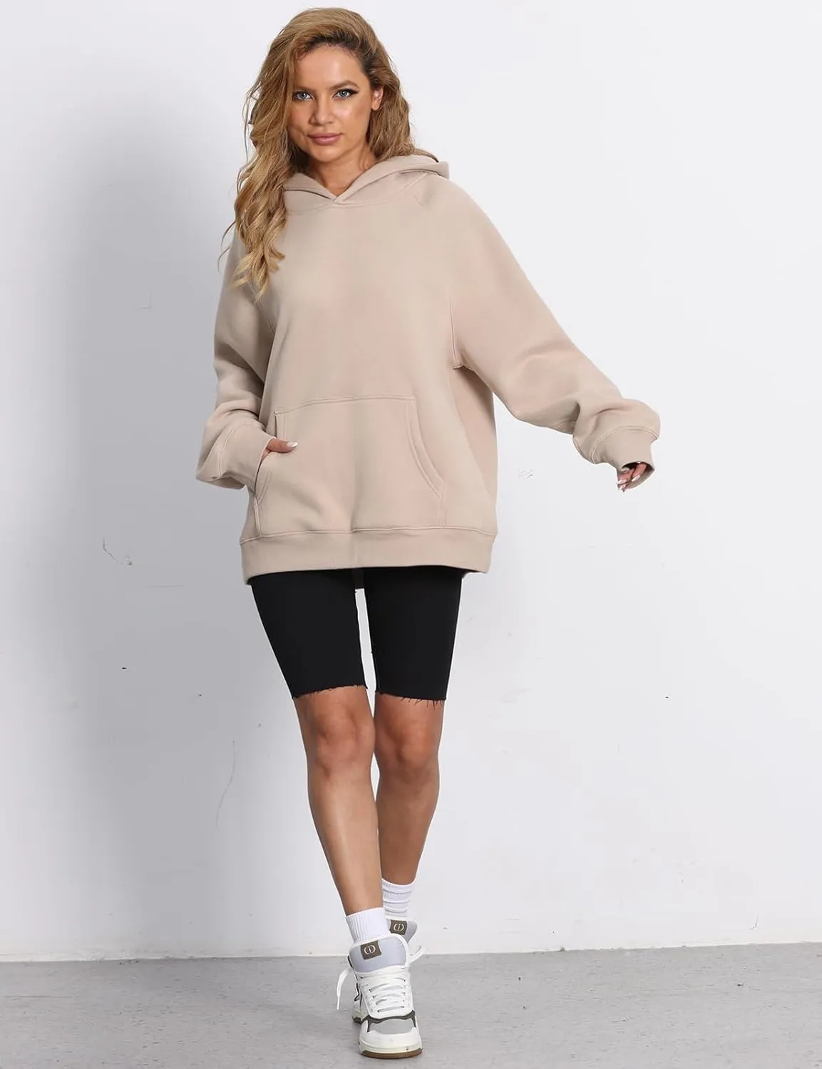 Women's Loose Hoodie Top Casual Long Sleeve Sweatshirts Women Solid Basic Hooded Fleece Sweatshirt Pullover Tops