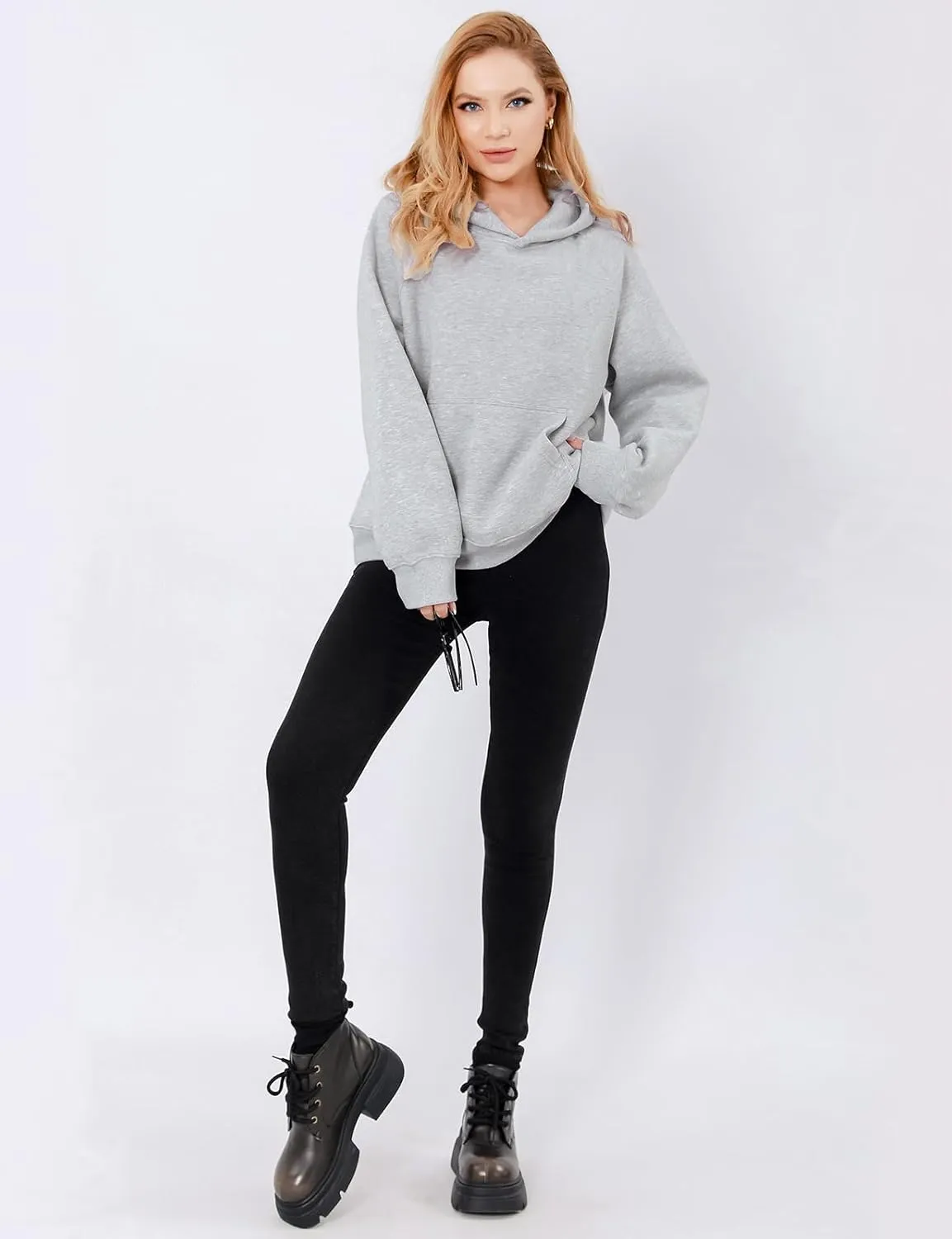 Women's Loose Hoodie Top Casual Long Sleeve Sweatshirts Women Solid Basic Hooded Fleece Sweatshirt Pullover Tops