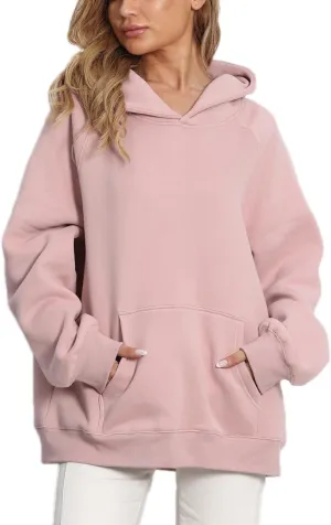 Women's Loose Hoodie Top Casual Long Sleeve Sweatshirts Women Solid Basic Hooded Fleece Sweatshirt Pullover Tops