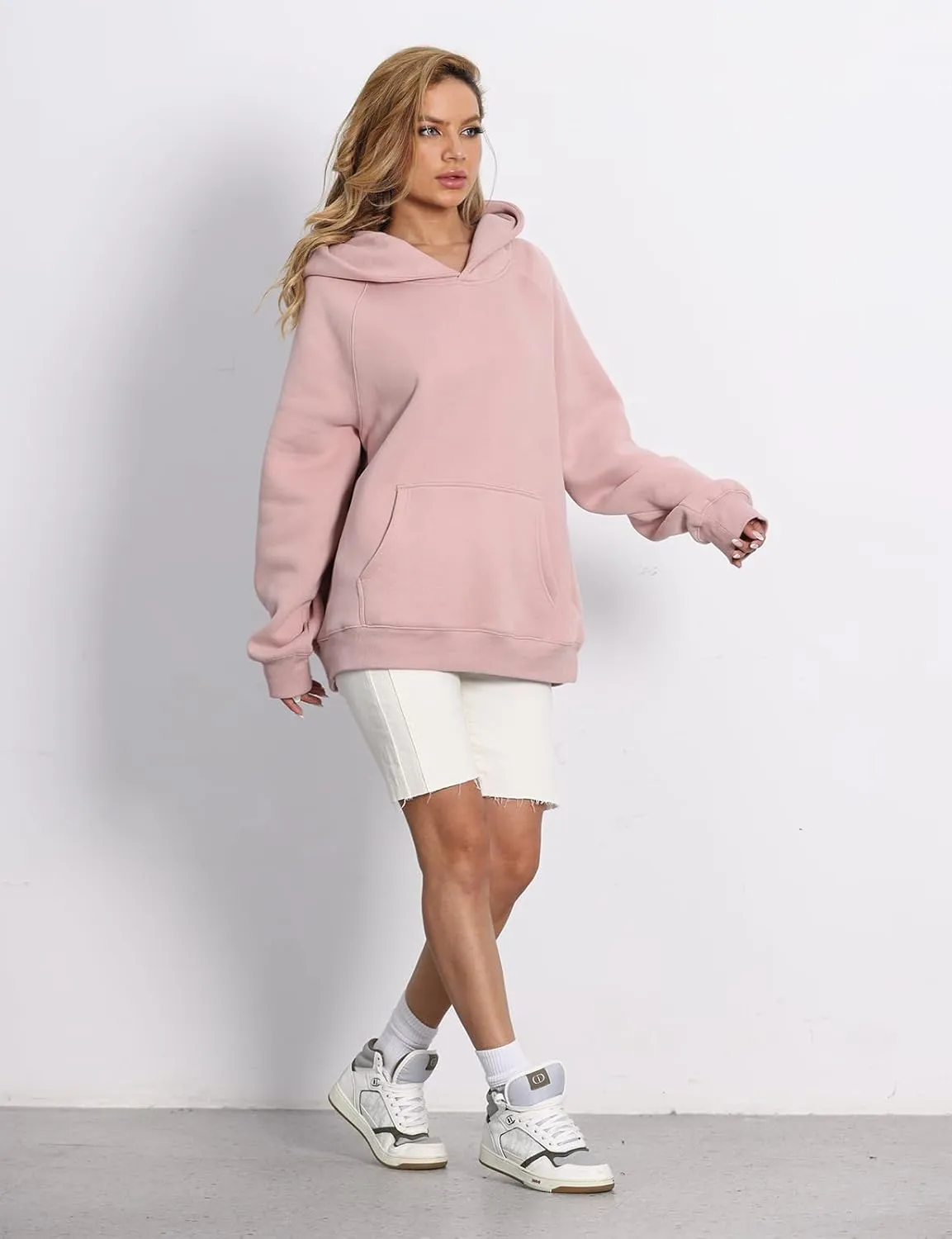 Women's Loose Hoodie Top Casual Long Sleeve Sweatshirts Women Solid Basic Hooded Fleece Sweatshirt Pullover Tops