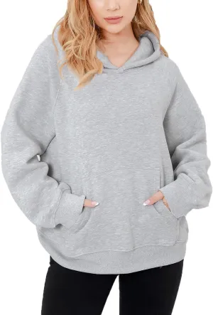 Women's Loose Hoodie Top Casual Long Sleeve Sweatshirts Women Solid Basic Hooded Fleece Sweatshirt Pullover Tops