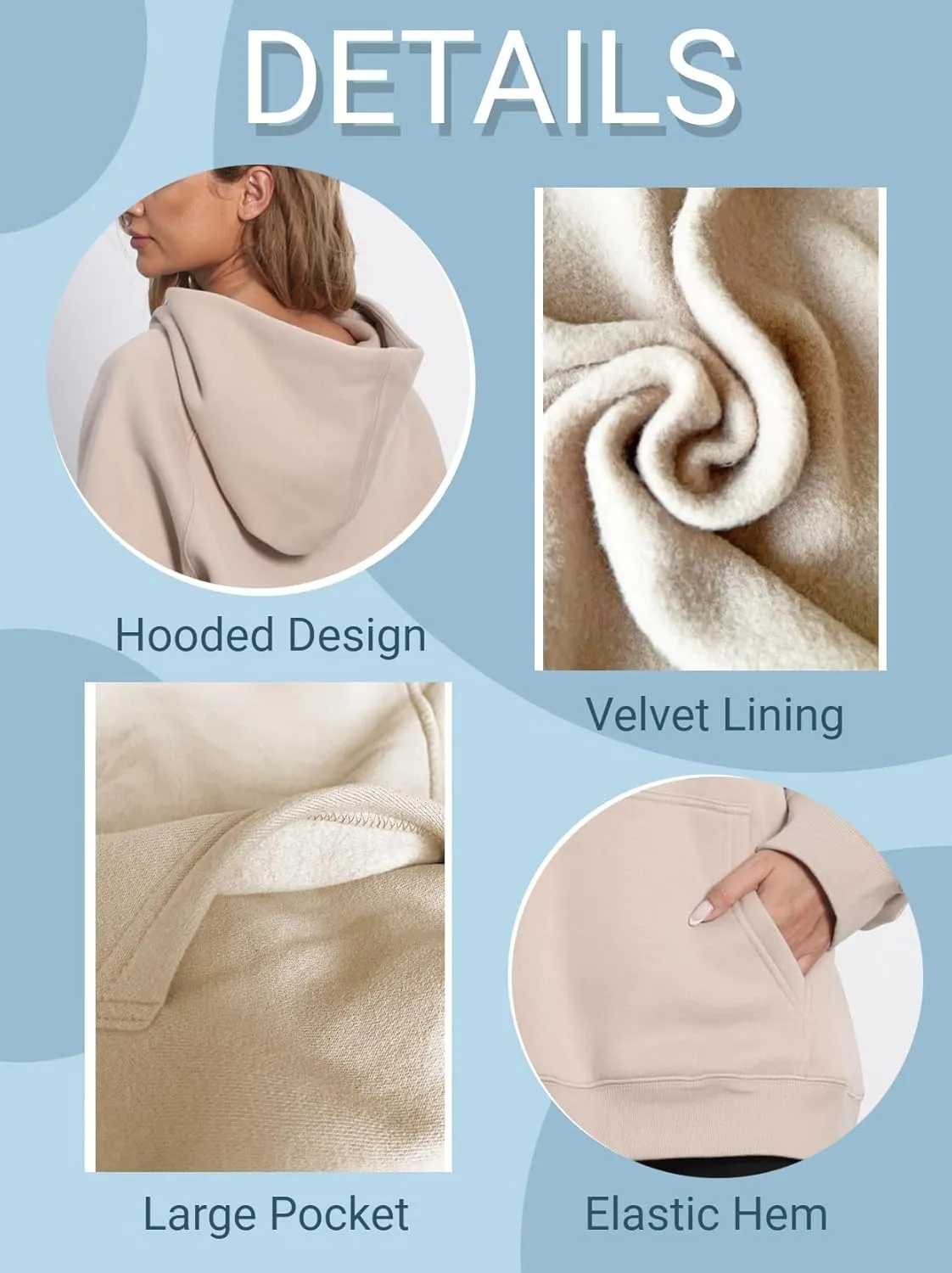 Women's Loose Hoodie Top Casual Long Sleeve Sweatshirts Women Solid Basic Hooded Fleece Sweatshirt Pullover Tops