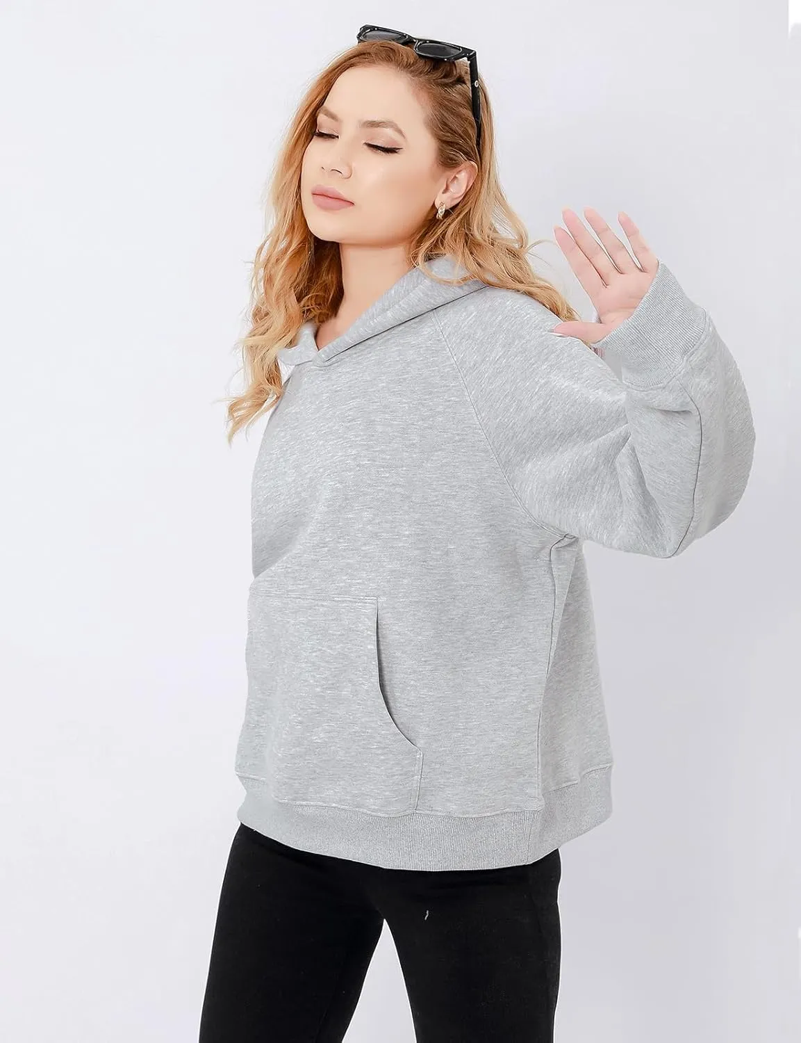 Women's Loose Hoodie Top Casual Long Sleeve Sweatshirts Women Solid Basic Hooded Fleece Sweatshirt Pullover Tops