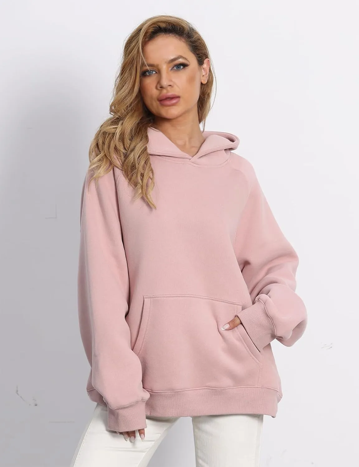Women's Loose Hoodie Top Casual Long Sleeve Sweatshirts Women Solid Basic Hooded Fleece Sweatshirt Pullover Tops