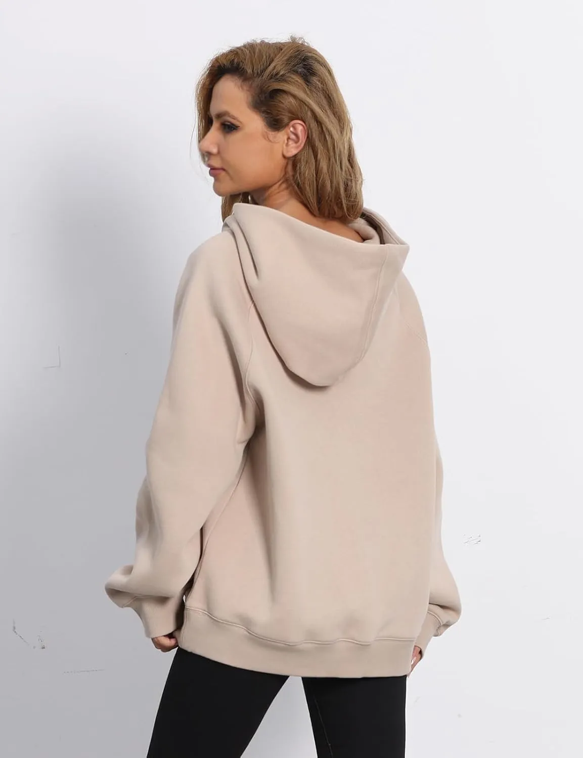 Women's Loose Hoodie Top Casual Long Sleeve Sweatshirts Women Solid Basic Hooded Fleece Sweatshirt Pullover Tops
