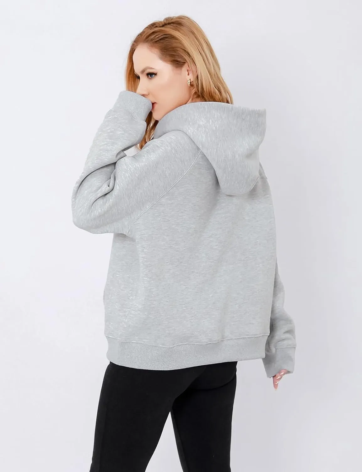 Women's Loose Hoodie Top Casual Long Sleeve Sweatshirts Women Solid Basic Hooded Fleece Sweatshirt Pullover Tops