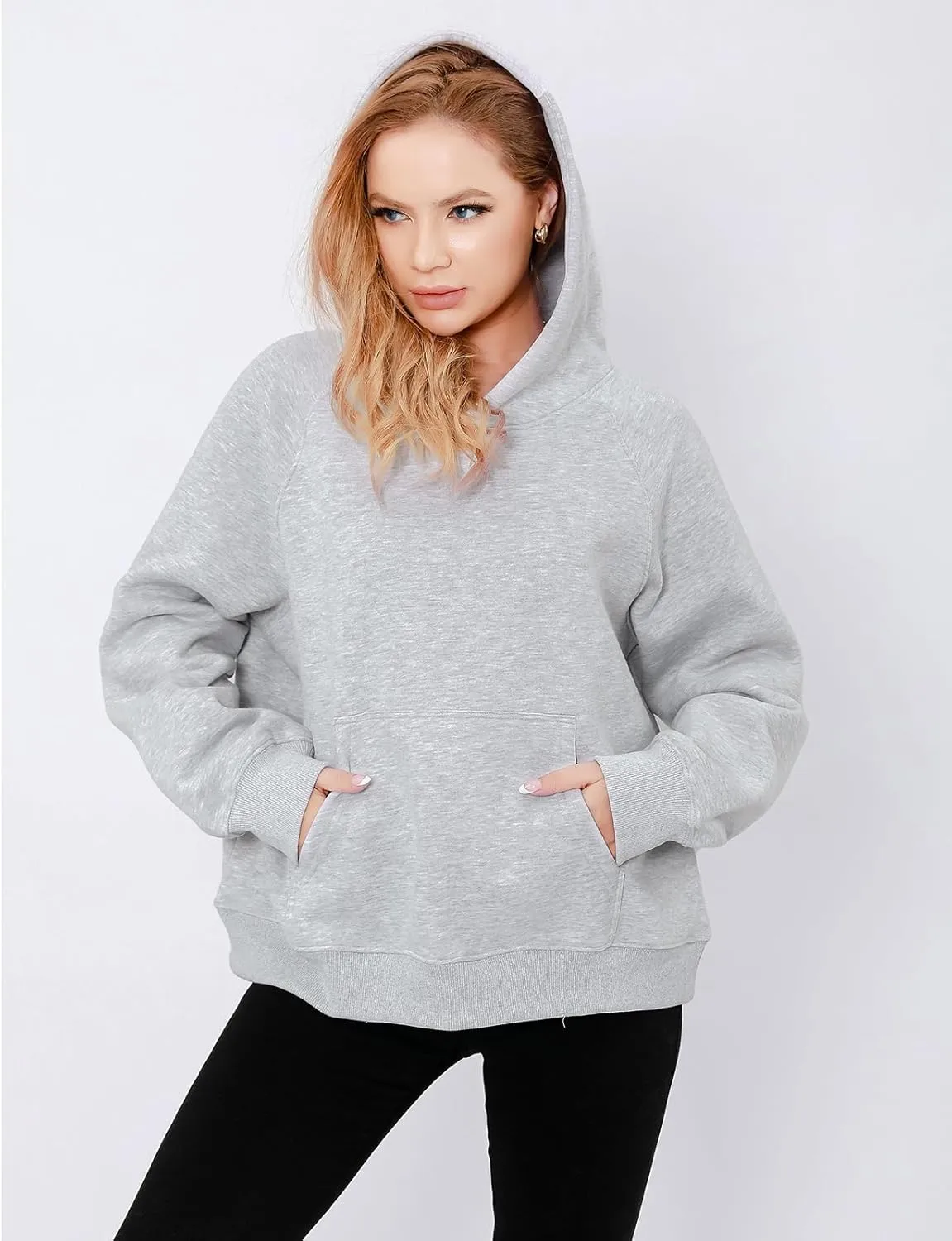 Women's Loose Hoodie Top Casual Long Sleeve Sweatshirts Women Solid Basic Hooded Fleece Sweatshirt Pullover Tops