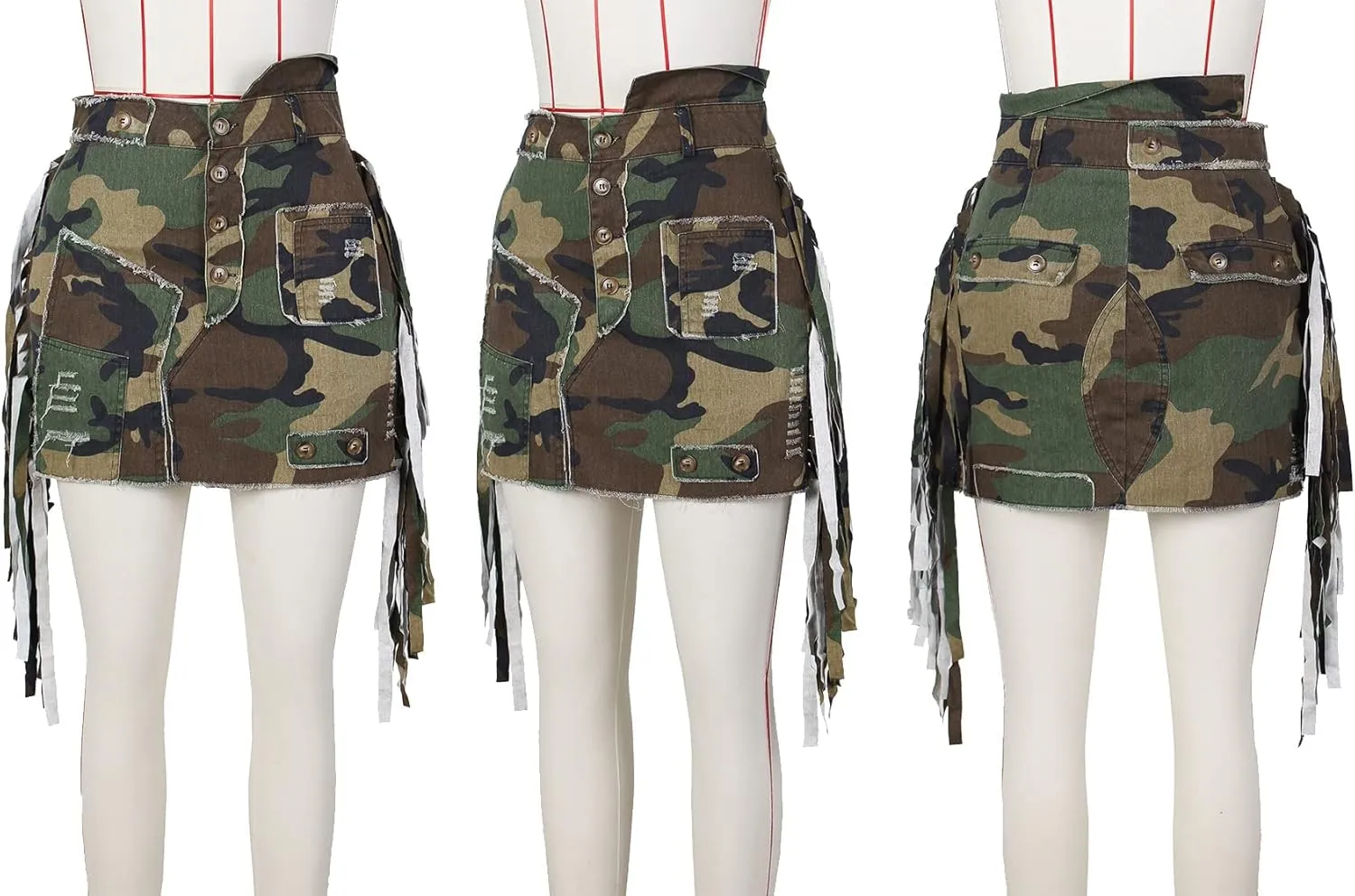 Women's Sexy Mini Skirts Camo Cargo Distressed Ripped Short Length Casual Skirt