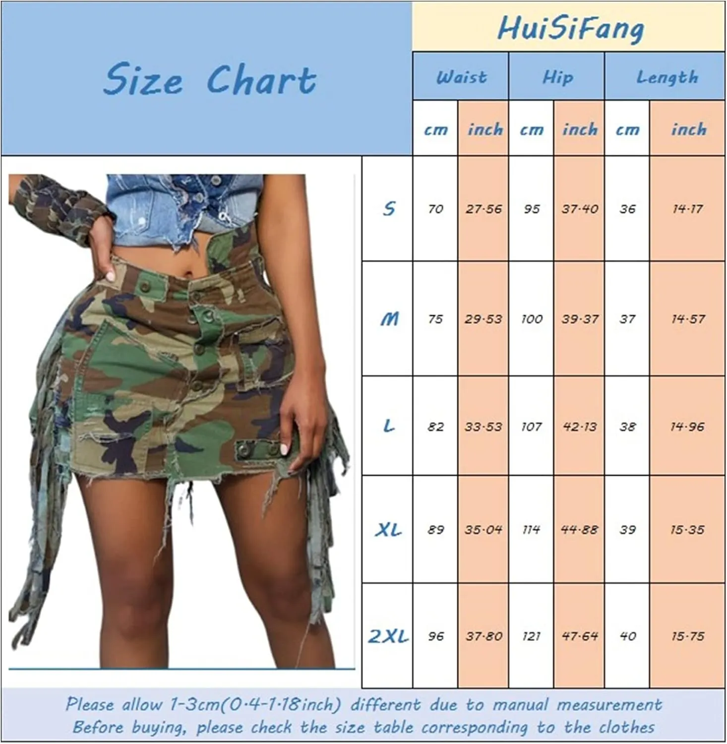 Women's Sexy Mini Skirts Camo Cargo Distressed Ripped Short Length Casual Skirt