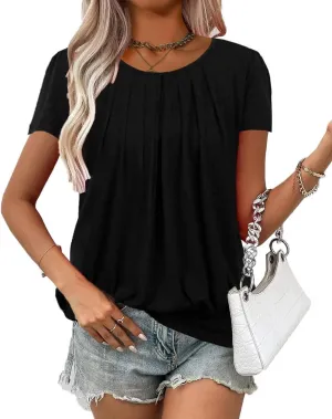 Women's Short Sleeve Tunic Tops Scoop Neck Banded Bottom Summer T Shirt for Leggings