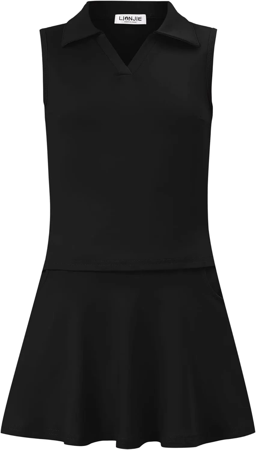 Women's Tennis Golf Dress Outfit Sleeveless Dress with Pockets Athletic Skorts and Polo Tank Top Sets