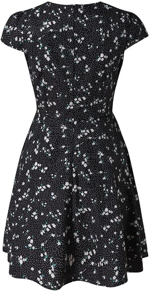 Women's V Neck Short Sleeve Ruffle Flowy Mini Dress Floral Print Short A Line Dresses