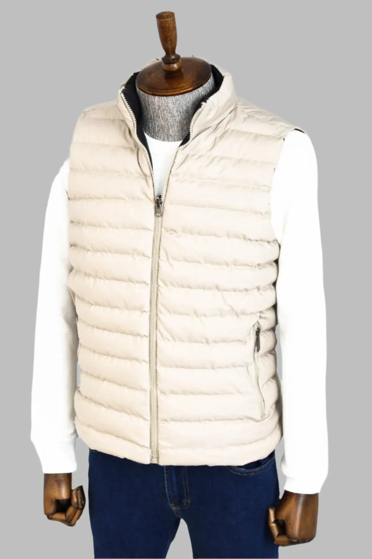 WSS Reversible Puffer Cream Men Down Vest  - Singen