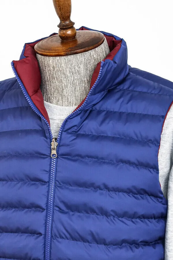 WSS Reversible Quilted Standing Collar Indigo Blue Men Down Vest  - Singen
