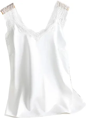 Wvapzxx Women Sexy V Neck Vest Satin Elasticity Lace Silk Tank Tops Basic Plus Size Camisole