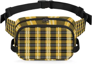 Yellow Black Plaid Fanny Pack Crossbody Bags for Women Men Waist Packs Hip Bum Bag Cross Body Fanny Pack with Adjustable Strap for Running Hiking Travel