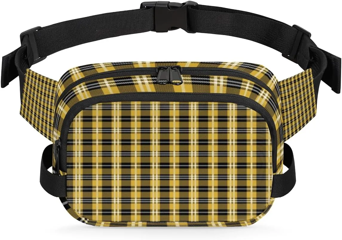 Yellow Plaid Waist Pack Bag Fanny Pack for Women Men Hip Bum Bag Yellow Gingham Waist Packs with Adjustable Strap for Outdoors Workout Traveling Casual Hiking Cycling Running