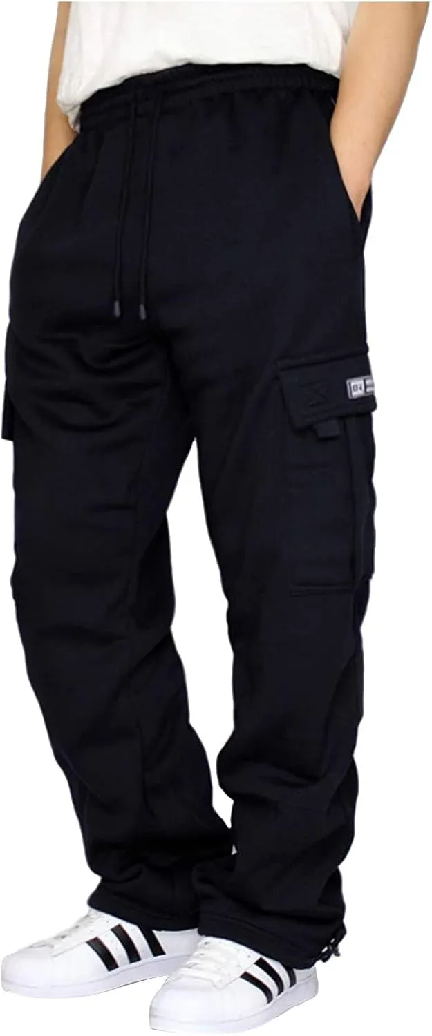 Ymosrh Jogger Pants for Men Men's Rope Loosening Waist Solid Color Pocket Trousers Loose Sports Chino Pants