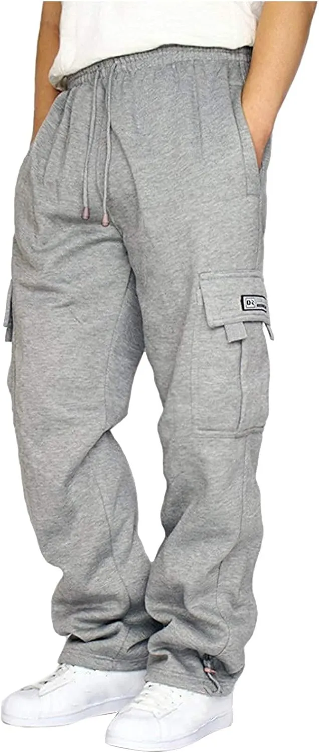 Ymosrh Jogger Pants for Men Men's Rope Loosening Waist Solid Color Pocket Trousers Loose Sports Chino Pants