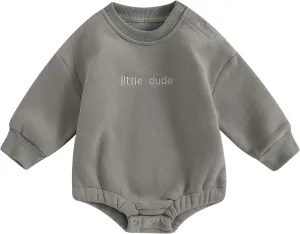 YOKJZJD Newborn Baby Boy Outfits Fleece Little Dude Bubble Romper Sweatshirt Long Sleeve T-Shirt Warm Fall Winter Clothes