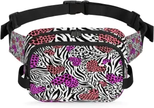 Zebra Print Heart Fanny Pack Crossbody Bags for Women Men Waist Packs Animal Hip Bum Bag Cross Body Fanny Pack with Adjustable Strap for Running Hiking Travel